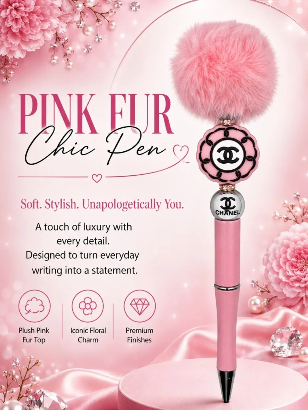 Blush Bloom Faux Fur Pen
